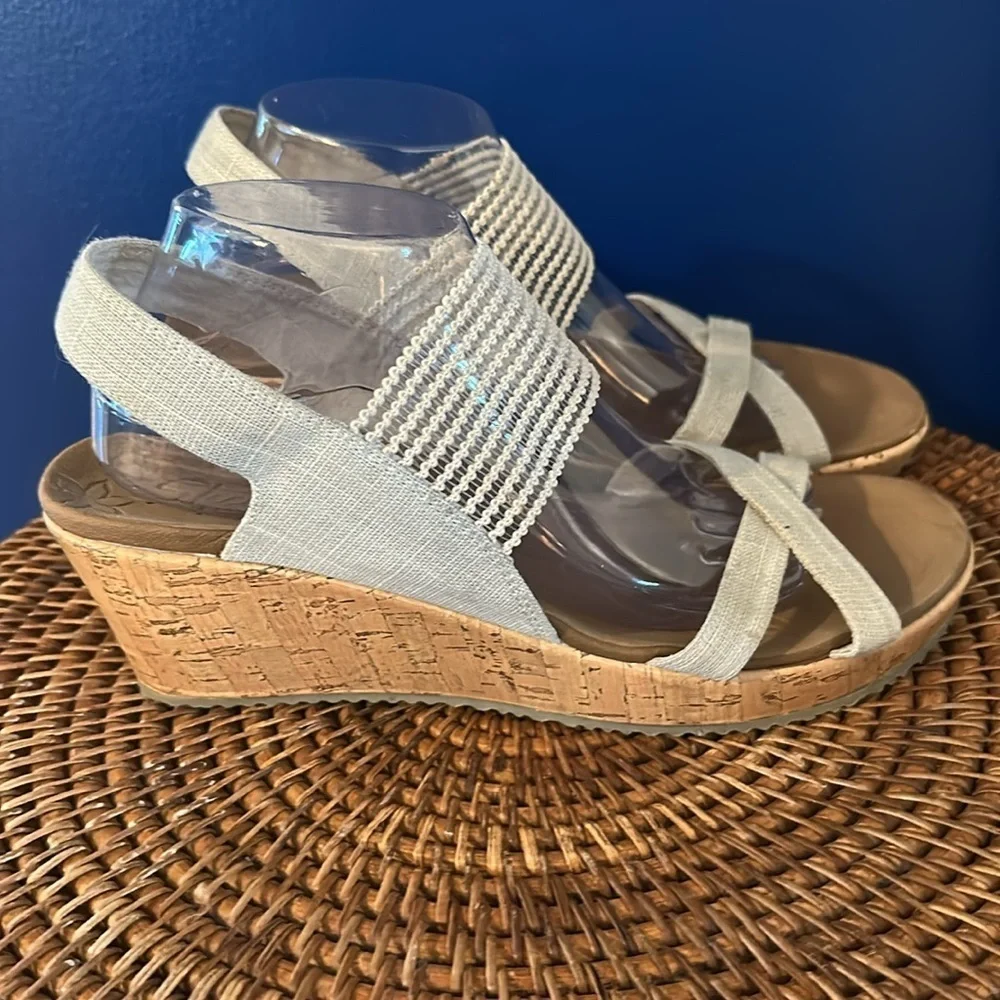 Women's Skechers Beverlee High Tea Tan Cork Wedge Open Toe Sandals Shoes Sz 11